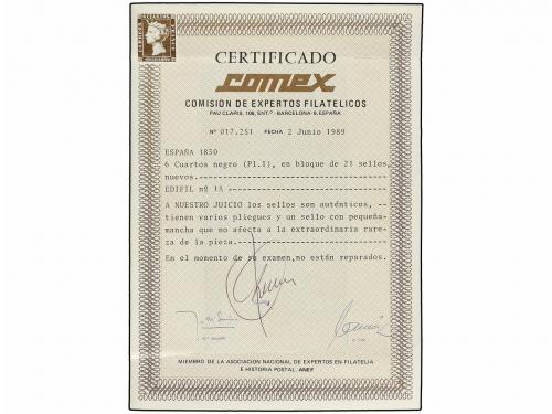 (*) ESPAÑA. Ed. 1. 6 cuartos negro. Bloque de veintiun sello