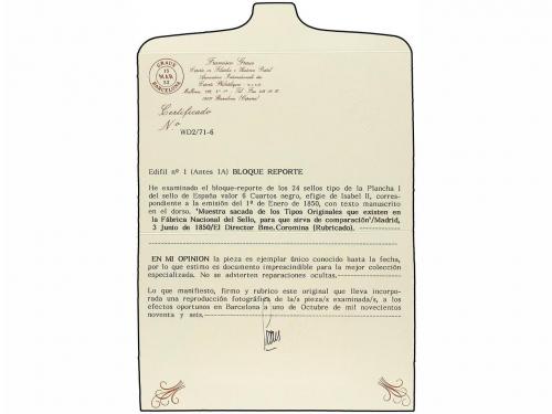 ** ESPAÑA. Ed. 1. 6 cuartos negro, BLOQUE REPORTE de 24 sel