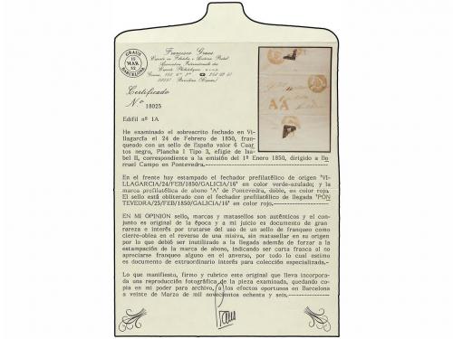 ✉ ESPAÑA. Ed. 1. 1850 (23 Febrero). VILLAGARCIA a PONTEVEDRA