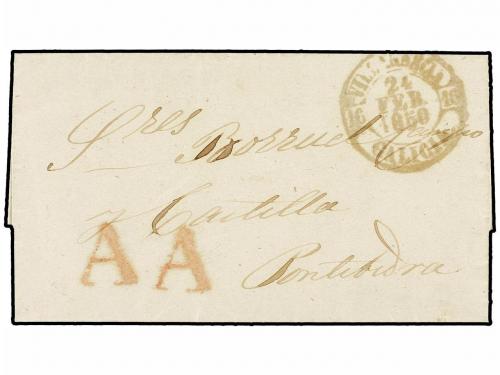 ✉ ESPAÑA. Ed. 1. 1850 (23 Febrero). VILLAGARCIA a PONTEVEDRA