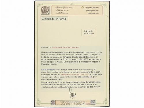 ✉ ESPAÑA. Ed. 1. 1850. SORIA a ZARAGOZA. 6 cuartos negro, pl