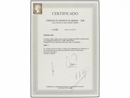 ✉ ESPAÑA. Ed. 1. 1850. SORIA a ZARAGOZA. 6 cuartos negro, pl