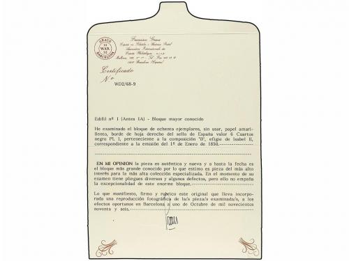 (*) ESPAÑA. Ed. 1. 6 cuartos negro. Bloque de ochenta sellos