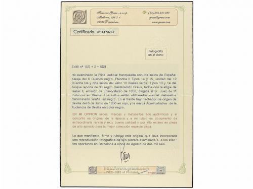 ✉ ESPAÑA. Ed. 1A (2), 2, 5 (2). 1850. SEVILLA a BAENA. Plica