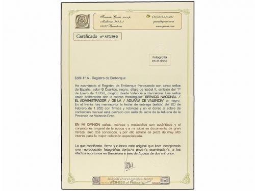 ✉ ESPAÑA. Ed. 1A (5). 1850. VALENCIA a BARCELONA. Registro d