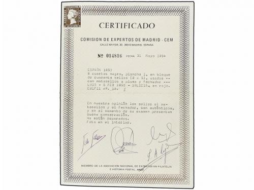 ° ESPAÑA. Ed. 1. 6 cuartos negro. Bloque de cuarenta sellos,