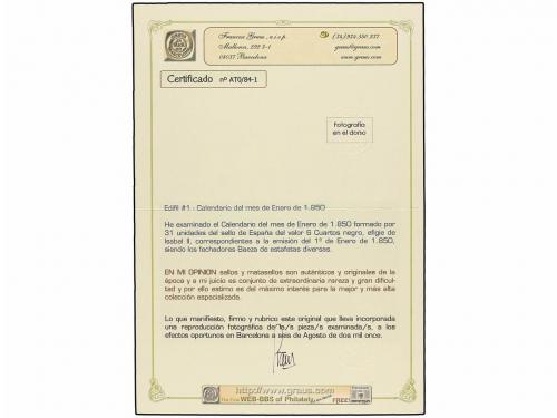 ° ESPAÑA. Ed. 1. 6 cuartos negro, pl. I Calendario completo 