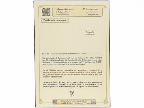 ° ESPAÑA. Ed. 1. 6 cuartos negro, pl. I. Calendario completo