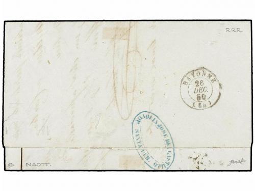 ✉ ESPAÑA. Ed. 1A. 1850. SANTANDER a BAYONA (Francia). 6 cuar