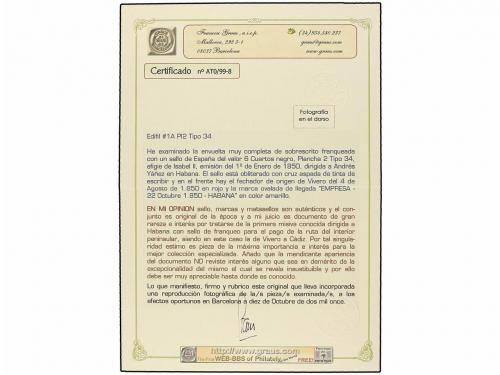 ✉ ESPAÑA. Ed. 1A. 1850. VIVERO a LA HABANA (Cuba). Carta cir