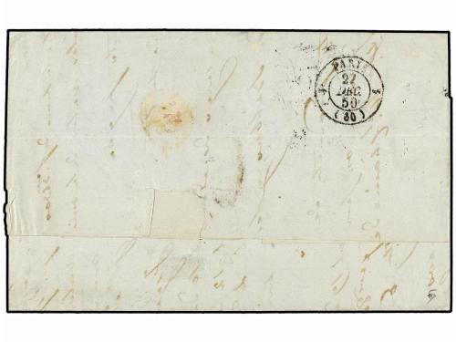 ✉ ESPAÑA. Ed. 1A. 1850. HABANA (Cuba) a PARÍS. Circulada pri