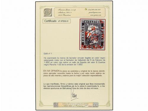 ° ESPAÑA. Ed. 1. 6 cuartos negro, pl. I tipo 22. Mat. LACRAD