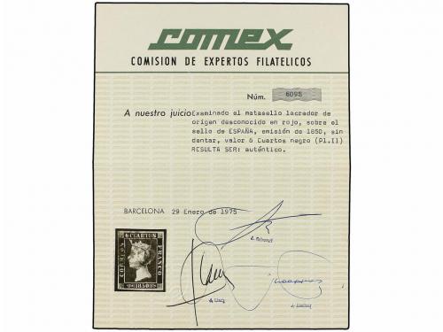 ° ESPAÑA. Ed. 1. 6 cuartos negro, pl. II tipo 22. Mat. LACRA