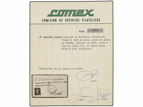 ✉ ESPAÑA. Ed. 1. 1850. JACA a MADRID. 6 cuartos negro, pl. I