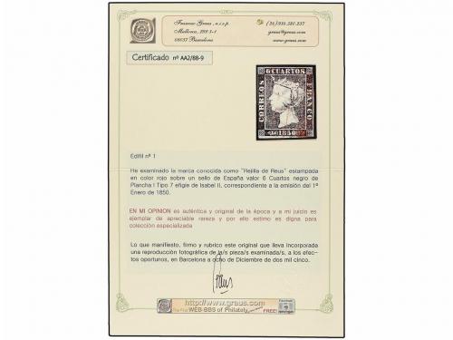 ° ESPAÑA. Ed. 1. 6 cuartos negro, pl. I tipo 7. Mat. PARRILL