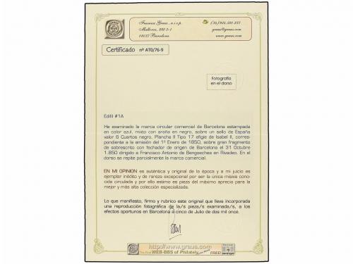 Δ ESPAÑA. 6 cuartos negro, pl. II tipo 17 sobre gran fragmen