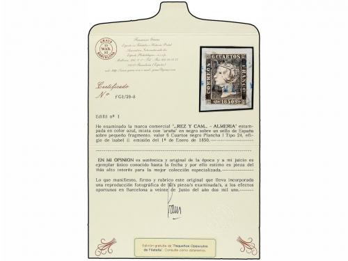 Δ ESPAÑA. Ed. 1. 6 cuartos negro, pl. I tipo 24 sobre pequeñ