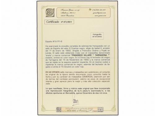 ✉ ESPAÑA. Ed. 1. 1850. TARRAGONA a LÉRIDA. 6 cuartos negro, 