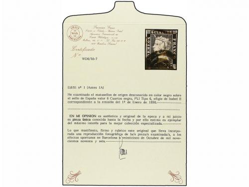 ° ESPAÑA. Ed. 1. 6 cuartos negro, pl. I tipo 16. Mat. CÍRCUL