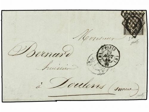 Δ ESPAÑA. Ed. 1. 6 cuartos negro, pl. I tipo 22 sobre pequeñ