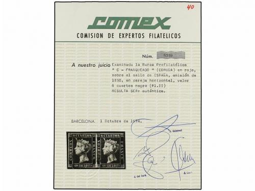 ° ESPAÑA. Ed. 1A. 6 cuartos negro, pl. II tipos 7, 8, pareja