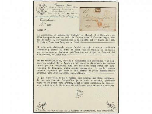 ✉ ESPAÑA. Ed. 1A. 1850. MATARÓ a MADRID. 6 cuartos negro, pl