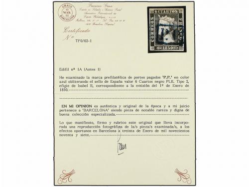 ° ESPAÑA. Ed. 1A. 6 cuartos negro, pl. II tipo 2. Mat. P.P. 