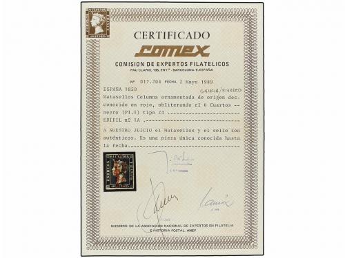 ° ESPAÑA. Ed. 1. 6 cuartos negro, pl. I tipo 24. Mat. GA./RI