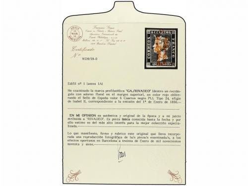 ° ESPAÑA. Ed. 1. 6 cuartos negro, pl. I tipo 24. Mat. GA./RI