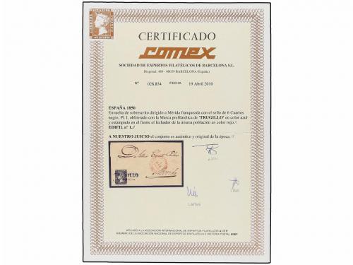 ✉ ESPAÑA. Ed. 1. 1850. TRUJILLO a MÉRIDA. 6 cuartos negro, p