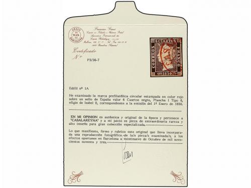 ° ESPAÑA. Ed. 1. 6 cu. negro, tipo I posición 6. Mat. circul