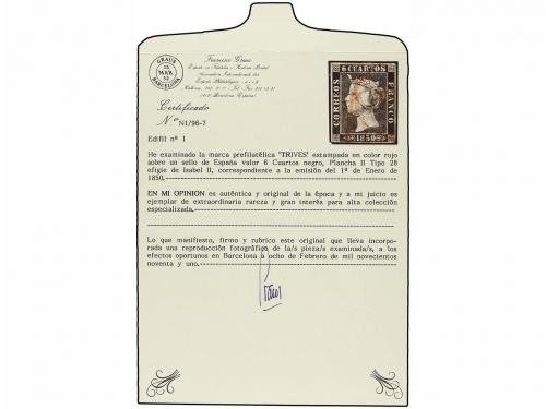 ° ESPAÑA. Ed. 1A. 6 cuartos negro, pl. II tipo 38. Mat. TRIV