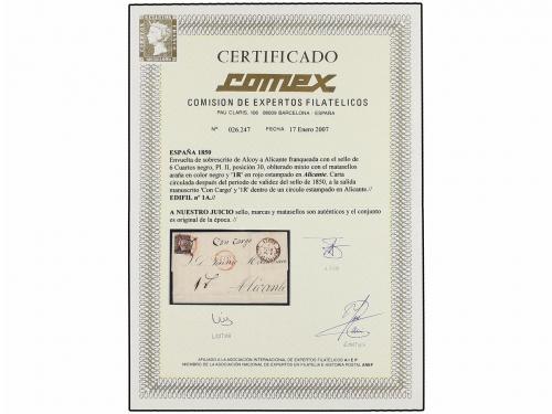 ✉ ESPAÑA. Ed. 1A. 1851. ALCOY a ALICANTE. 6 cuartos negro, p