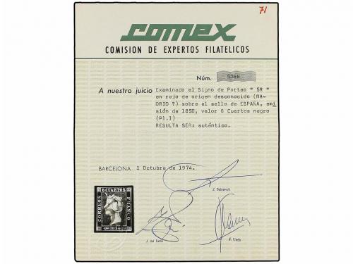 ° ESPAÑA. Ed. 1A. 6 cuartos negro, pl. II tipo 18. Mat. "5R"