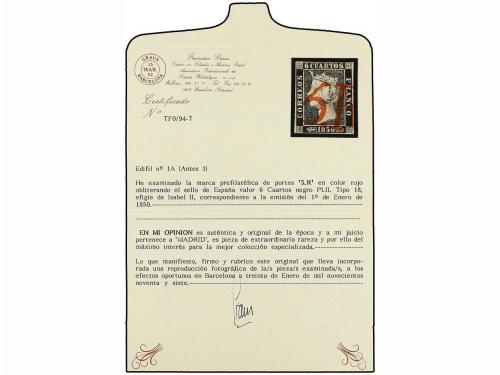 ° ESPAÑA. Ed. 1A. 6 cuartos negro, pl. II tipo 18. Mat. "5R"