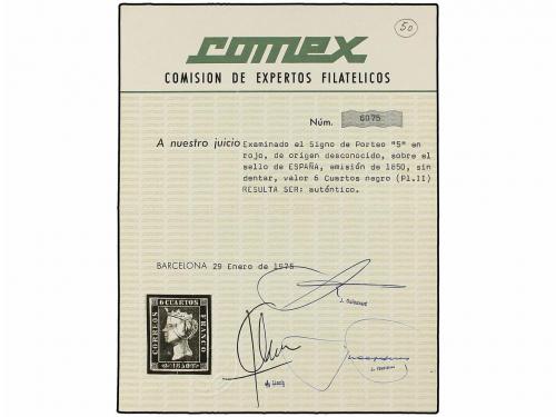 ° ESPAÑA. Ed. 1A. 6 cuartos negro, pl. II tipo 36. Mat. "5" 