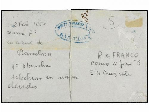 ✉ ESPAÑA. Ed. 1A. 1850. BARCELONA a MADRID. 6 cu. negro, tip