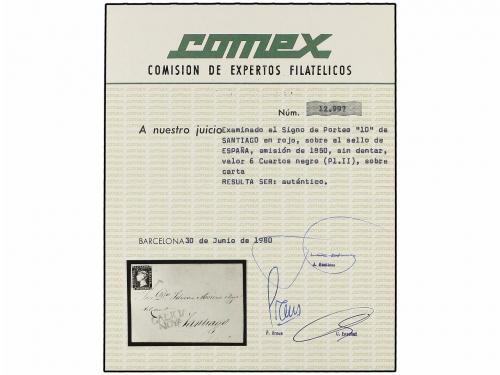 ✉ ESPAÑA. Ed. 1A. 1850. ESTEYRO a SANTIAGO. 6 cuartos negro,