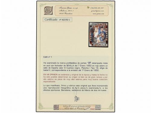 ° ESPAÑA. Ed. 1. 6 cuartos negro, pl. II tipo 3. Mat. "15" e