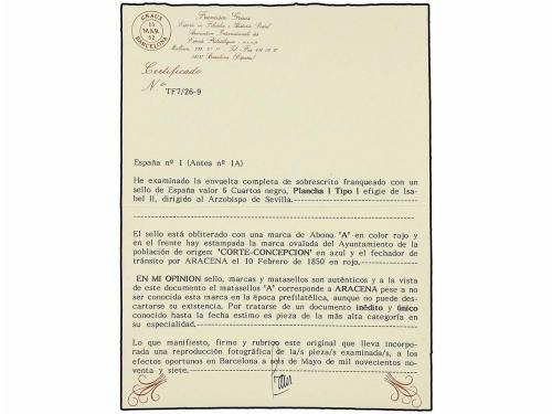 ✉ ESPAÑA. Ed. 1. 1850. CORTE Y CONCEPCIÓN (Huelva) a SEVILLA