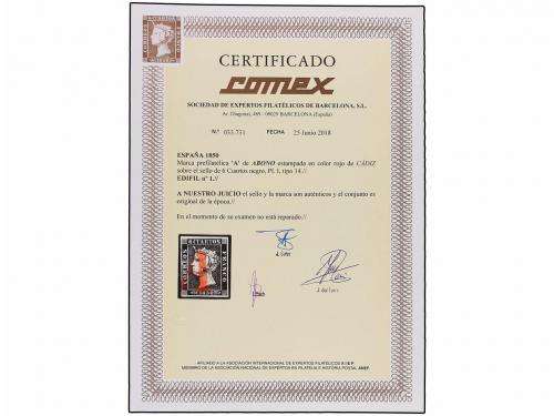 ° ESPAÑA. Ed. 1. 6 cu. negro, tipo I posición 14. Mat. "A" d