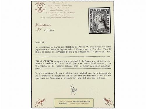 ° ESPAÑA. Ed. 1. 6 cu. negro, tipo I posición 16. Mat. "A" d