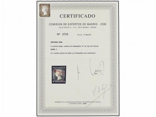 ° ESPAÑA. Ed. 1. 6 cu. negro, tipo I position 21. Mat. "A" d