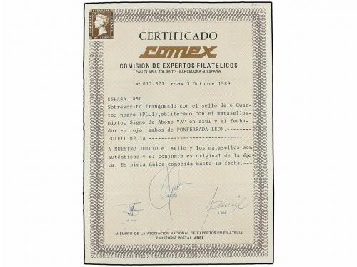 ¿ ESPAÑA. Ed. 1. 1850. PONFERRADA a MADRID. 6 cu. negro, tip