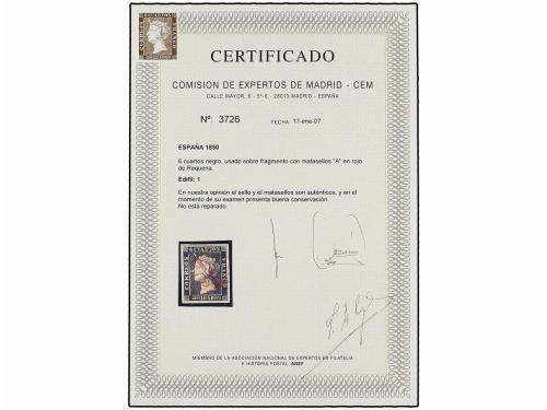 ¿ ESPAÑA. Ed. 1. 6 cu. negro, tipo II posición 32. Mat. "A"