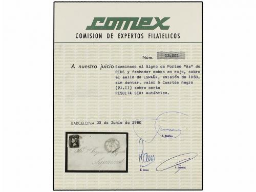 ✉ ESPAÑA. Ed. 1A. 1850. REUS a AYAMONTE. 6 cu. negro, tipo I