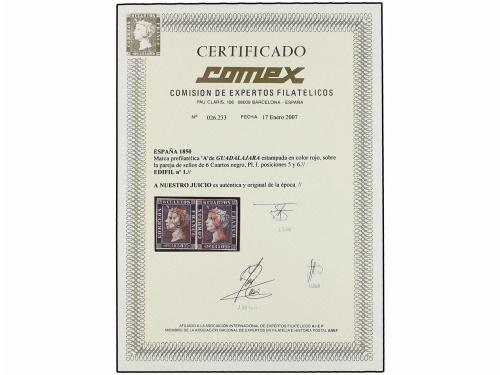 ° ESPAÑA. Ed. 1. 6 cu. negro, tipo I posiciones 5, 6. Pareja