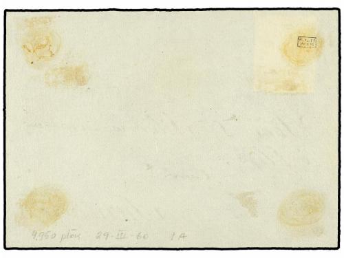 ✉ ESPAÑA. Ed. 1A. 1850. FRONTAL. NOYA a SANTIAGO. 6 cu. negr