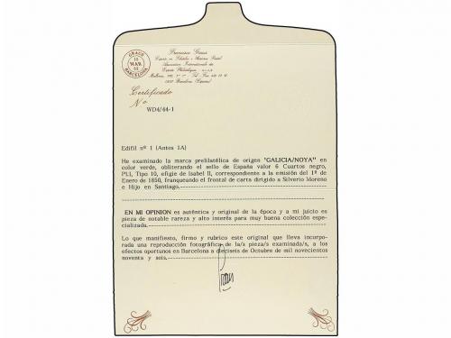 ✉ ESPAÑA. Ed. 1A. 1850. FRONTAL. NOYA a SANTIAGO. 6 cu. negr