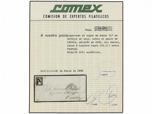 ✉ ESPAÑA. Ed. 1. 1850. SEVILLA a CÁDIZ. Envuelta sin las sol